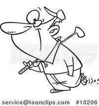 Cartoon Black and White Line Drawing of a Golfing Guy by Toonaday