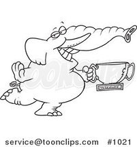 Cartoon Line Art Design of a Successful Elephant Holding a Trophy Cup by Toonaday