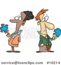 Cartoon Puzzled Businessman and Lady by Toonaday