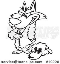Cartoon Black and White Line Drawing of a Wolf Dressing in Sheeps Clothing by Toonaday