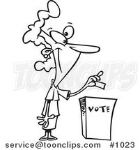 Cartoon Line Art Design of a Lady Putting Her Ballot into a Vote Box by Toonaday