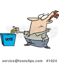 Cartoon Guy Putting His Ballot into a Vote Box by Toonaday