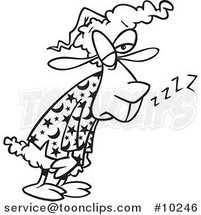 Cartoon Black and White Line Drawing of a Tired Sleepless Sheep by Toonaday