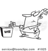 Cartoon Line Art Design of a Guy Putting His Ballot into a Vote Box by Toonaday