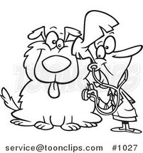 Cartoon Line Art Design of a Female Vet Using a Stethoscope on a Dog by Toonaday