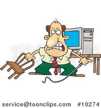 Cartoon Business Man Holding a Whip in Front of His Computer by Toonaday
