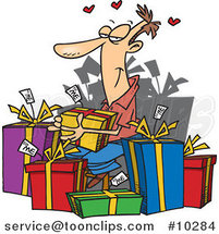 Cartoon Guy Giving Himself Gifts by Toonaday