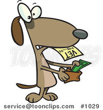 Cartoon Dog Pulling Cash out of His Wallet to Pay a Vet Bill by Toonaday