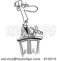 Cartoon Black and White Line Drawing of a Guy Giving a Sermon by Toonaday