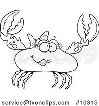 Cartoon Black and White Line Drawing of a Female Crab by Toonaday