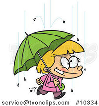 Cartoon Happy Girl with an Umbrella in the Rain by Toonaday