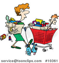 Cartoon Lady Shopping with Her Son by Toonaday