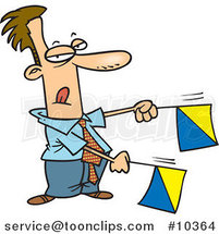 Cartoon Business Man Signaling with Flags by Toonaday