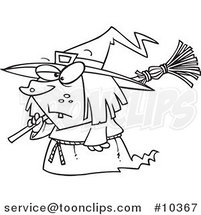 Cartoon Black and White Line Drawing of a Short Witch by Toonaday