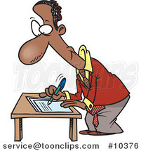 Cartoon Black Business Man Signing a Document by Toonaday