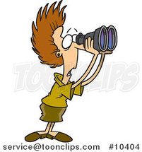 Cartoon Shocked Business Woman Using Binoculars by Toonaday