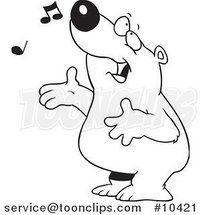 Cartoon Black and White Line Drawing of a Singing Bear by Toonaday