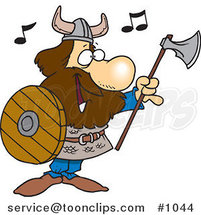 Cartoon Viking Holding an Ax and Shield and Singing by Toonaday