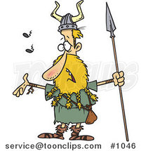 Cartoon Skinny Blond Viking Holding a Speark and Singing by Toonaday