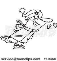 Cartoon Black and White Line Drawing of a Guy Ice Skating by Toonaday