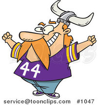 Cartoon Viking Fan Wearing a Purple Shirt and Helmet and Cheering by Toonaday