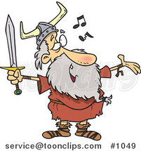 Cartoon Old Viking Holding a Sword and Singing by Toonaday