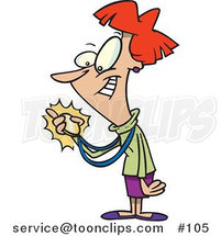 Cartoon White Lady Holding a Good Mom Medal by Toonaday