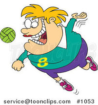 Cartoon Chubby Female Volleyball Player Jumping to Hit the Ball by Toonaday