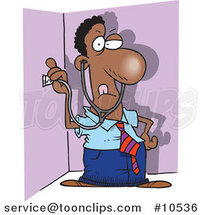 Cartoon Snooping Black Business Man Holding a Stethoscope to a Wall by Toonaday