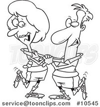 Cartoon Black and White Line Drawing of a Soccer Couple Dancing by Toonaday