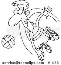 Cartoon Black and White Outline Design of a Volleyball Player Hitting a Ball by Toonaday