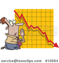 Cartoon Business Man Praying by a Failing Chart by Toonaday