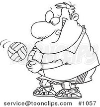 Cartoon Black and White Outline Design of a Chubby Volleyball Player Hitting a Ball by Toonaday