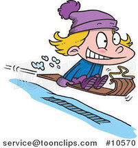 Cartoon Girl Sledding by Toonaday