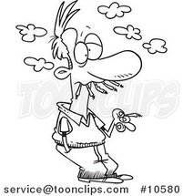 Cartoon Black and White Line Drawing of a Smoker by Toonaday