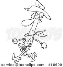 Cartoon Black and White Line Drawing of a Slim Cowboy by Toonaday