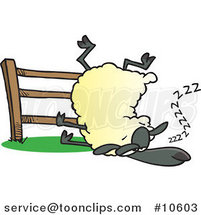 Cartoon Sleepy Sheep by a Fence by Toonaday