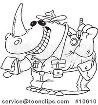 Cartoon Black and White Line Drawing of a Police Rhino Issuing a Ticket by Toonaday
