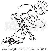 Cartoon Black and White Outline Design of a Boy Hitting a Volleyball by Toonaday