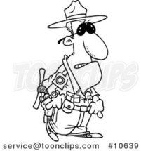 Cartoon Black and White Line Drawing of a Mad Cop by Toonaday