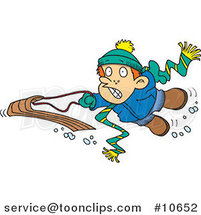 Cartoon Winter Boy Falling off His Sled by Toonaday