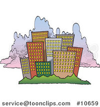 Cartoon City Skyline Against Clouds by Toonaday