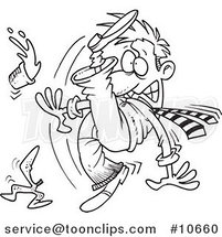 Cartoon Black and White Line Drawing of a Business Man Slipping by Toonaday