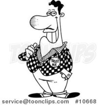 Cartoon Black and White Line Drawing of a Sleazy Salesman by Toonaday