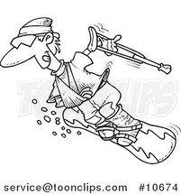 Cartoon Black and White Line Drawing of an Injured Snowboarder by Toonaday