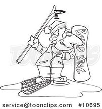 Cartoon Black and White Line Drawing of a Snow Sport Guy by Toonaday