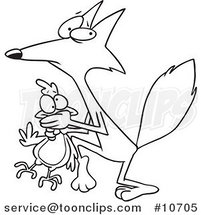 Cartoon Black and White Line Drawing of a Fox Stealing a Chicken by Toonaday