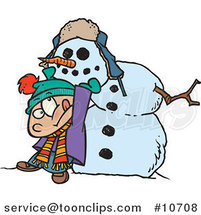 Cartoon Boy Putting a Head on a Snowman by Toonaday