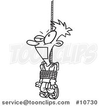 Cartoon Black and White Line Drawing of a Tied and Gagged Guy by Toonaday