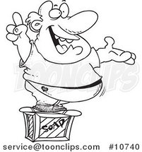 Cartoon Black and White Line Drawing of a Guy Announcing on a Soap Box by Toonaday